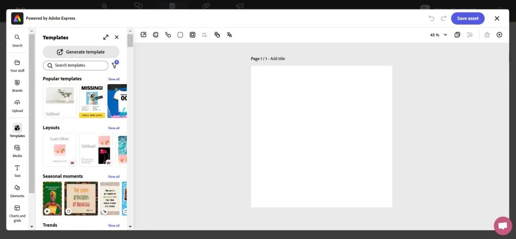 adobe express en metricool