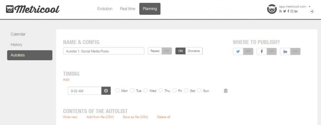social media managemente, autolists