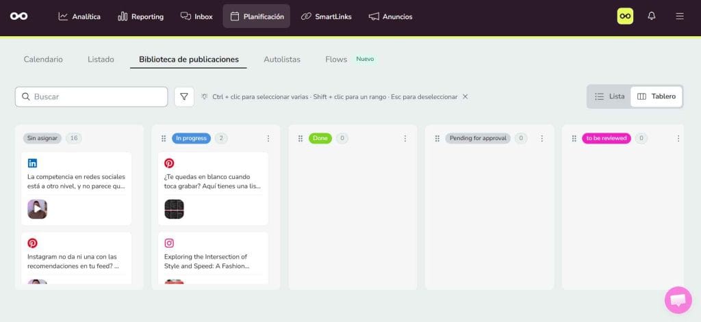 Biblioteca de publicaciones de Metricool