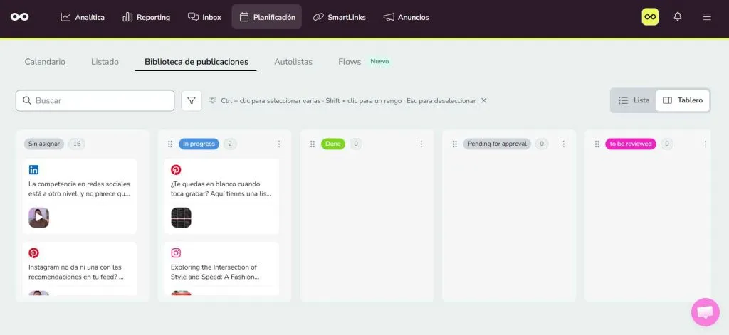 Biblioteca de publicaciones de Metricool