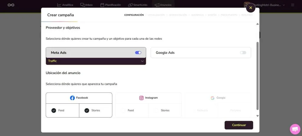 Crear campañas de Meta Ads con Metricool