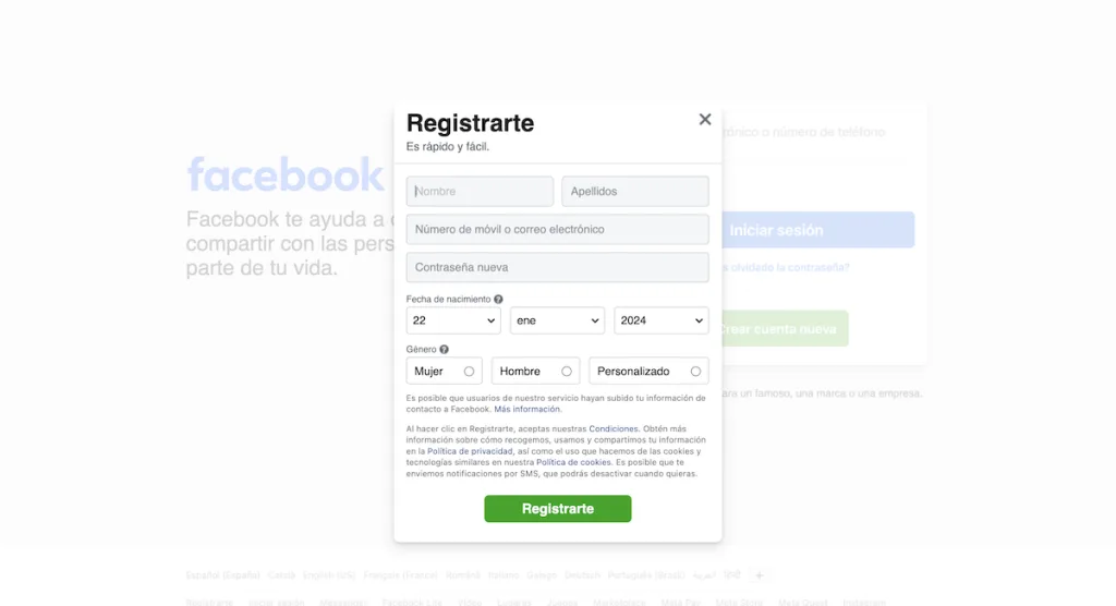 crear cuenta en facebook