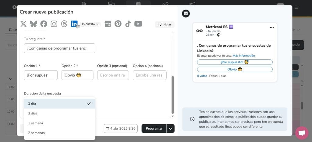 encuestas linkedin en metricool