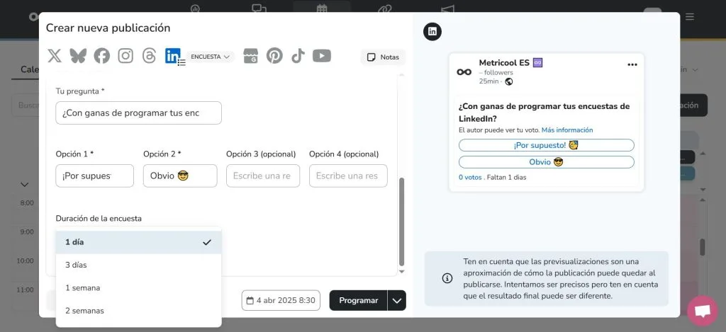 encuestas linkedin en metricool