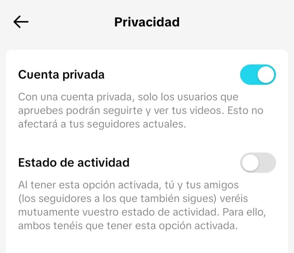 estado de actividad tiktok
