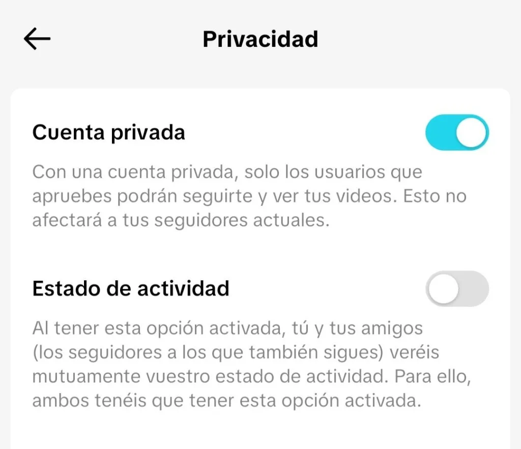 estado de actividad tiktok