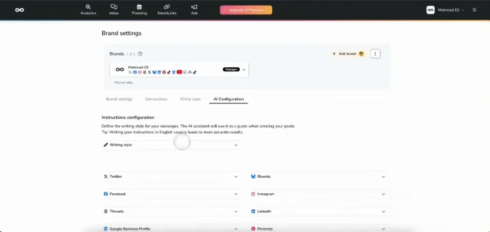 novedades de Metricool - configuración ia