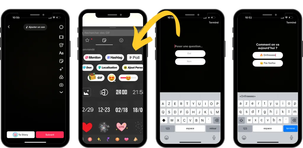étapes visuelles pour faire un sondage tiktok