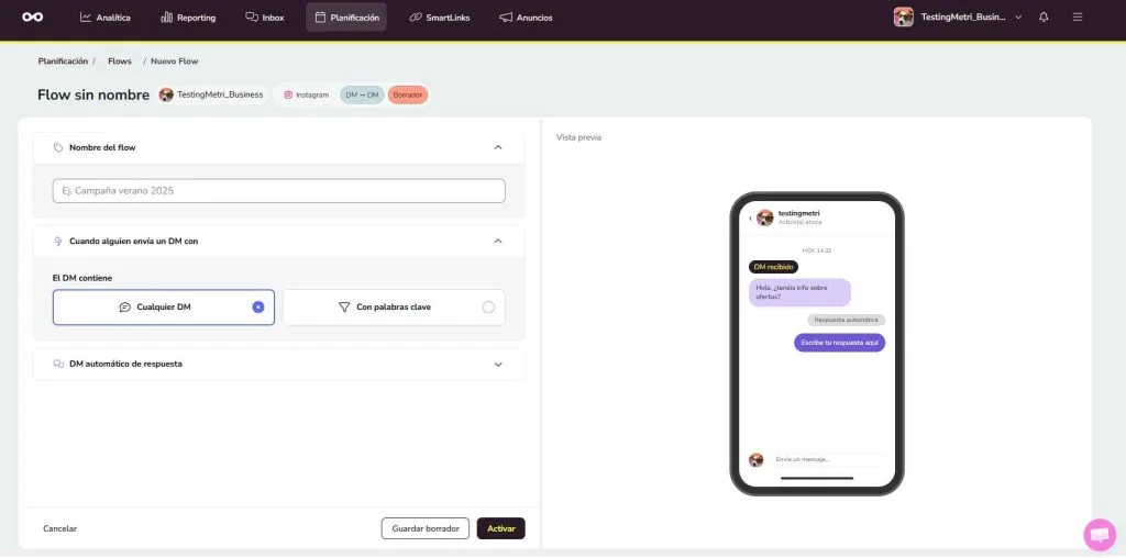 Flows de Metricool para programar mensajes y comentarios en Instagram