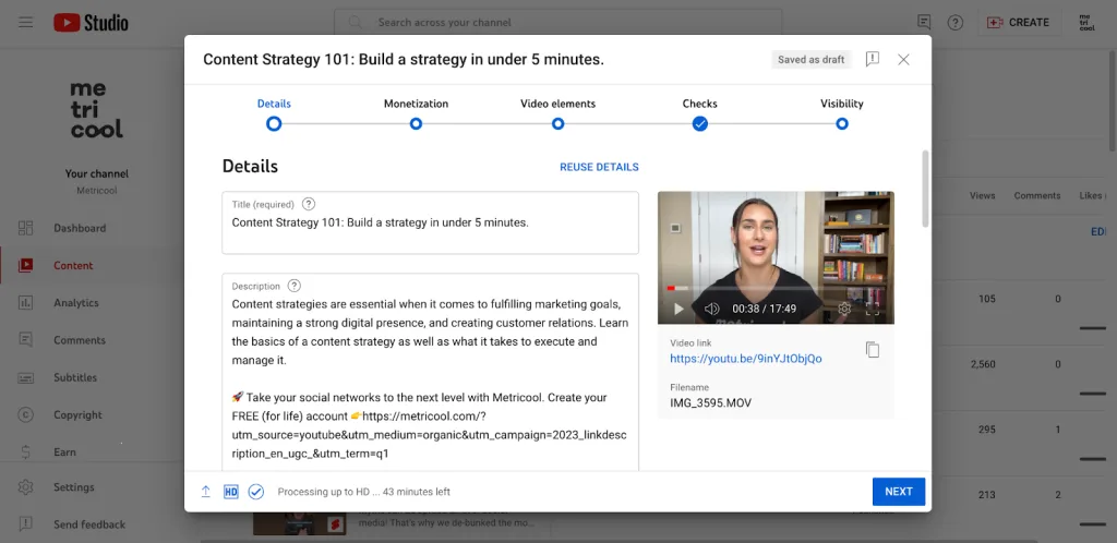 adding in details when uploading YouTube video