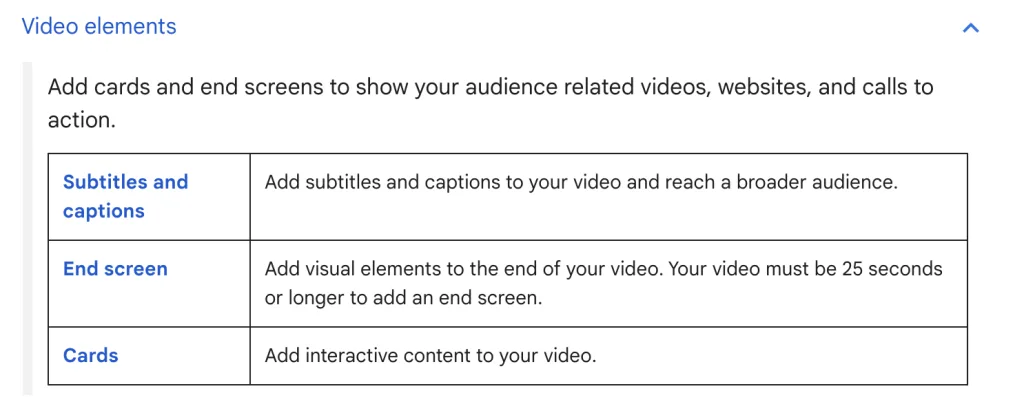 video elements youtube