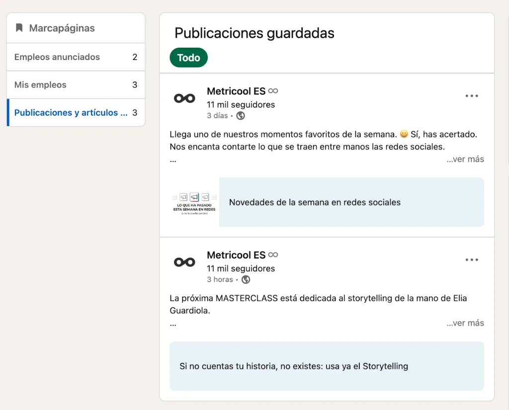 como ver elementos guardados linkedin