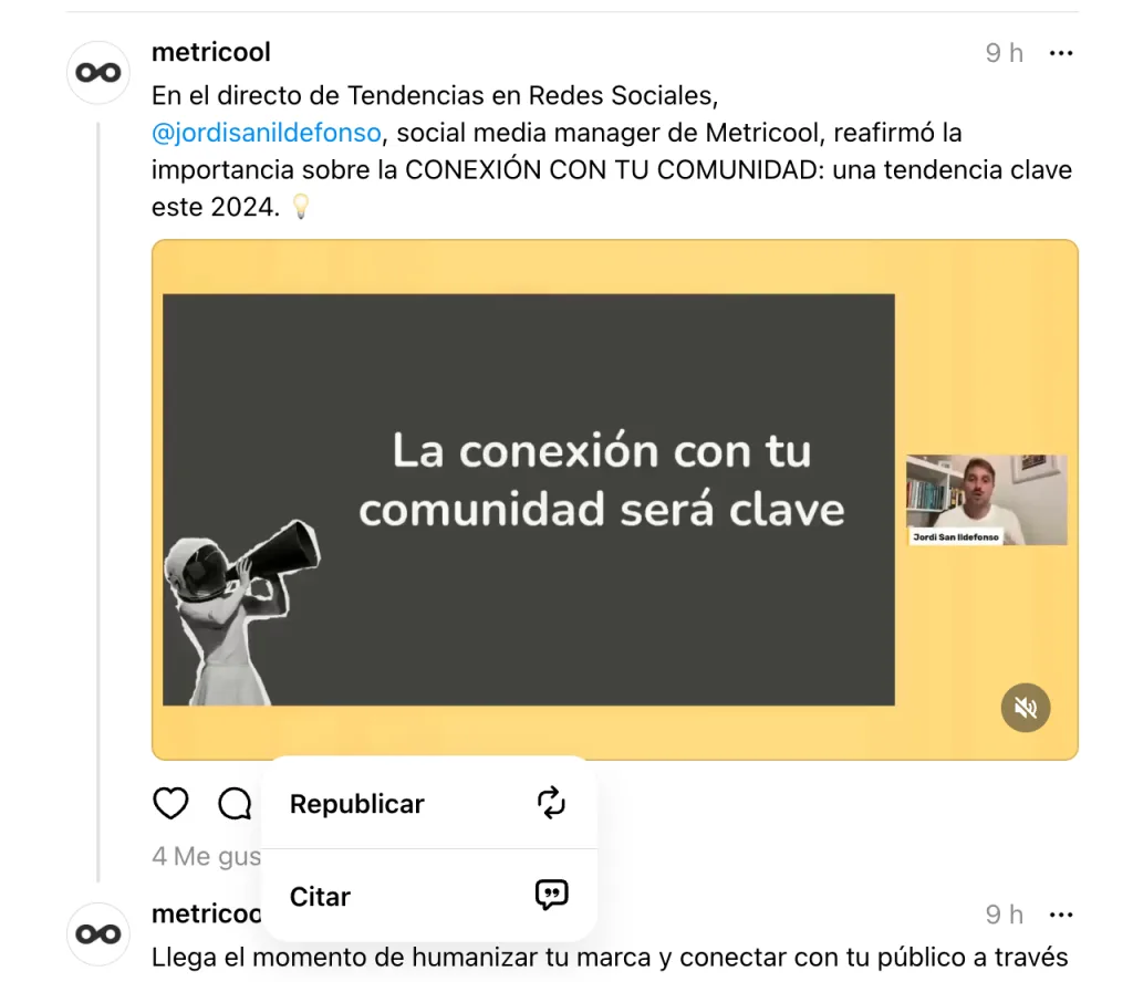 republicar un post a threads