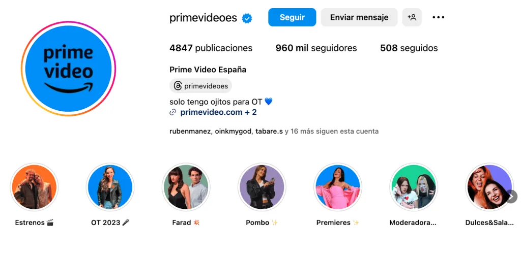 optimizar perfil instagram prime video