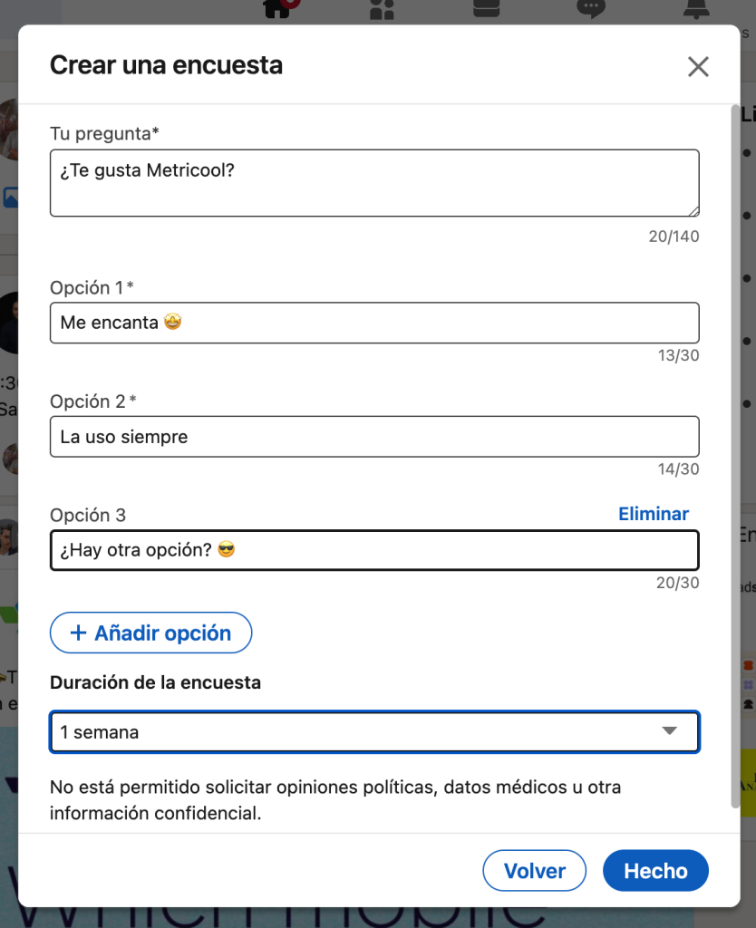 Encuesta en redes sociales linkedin