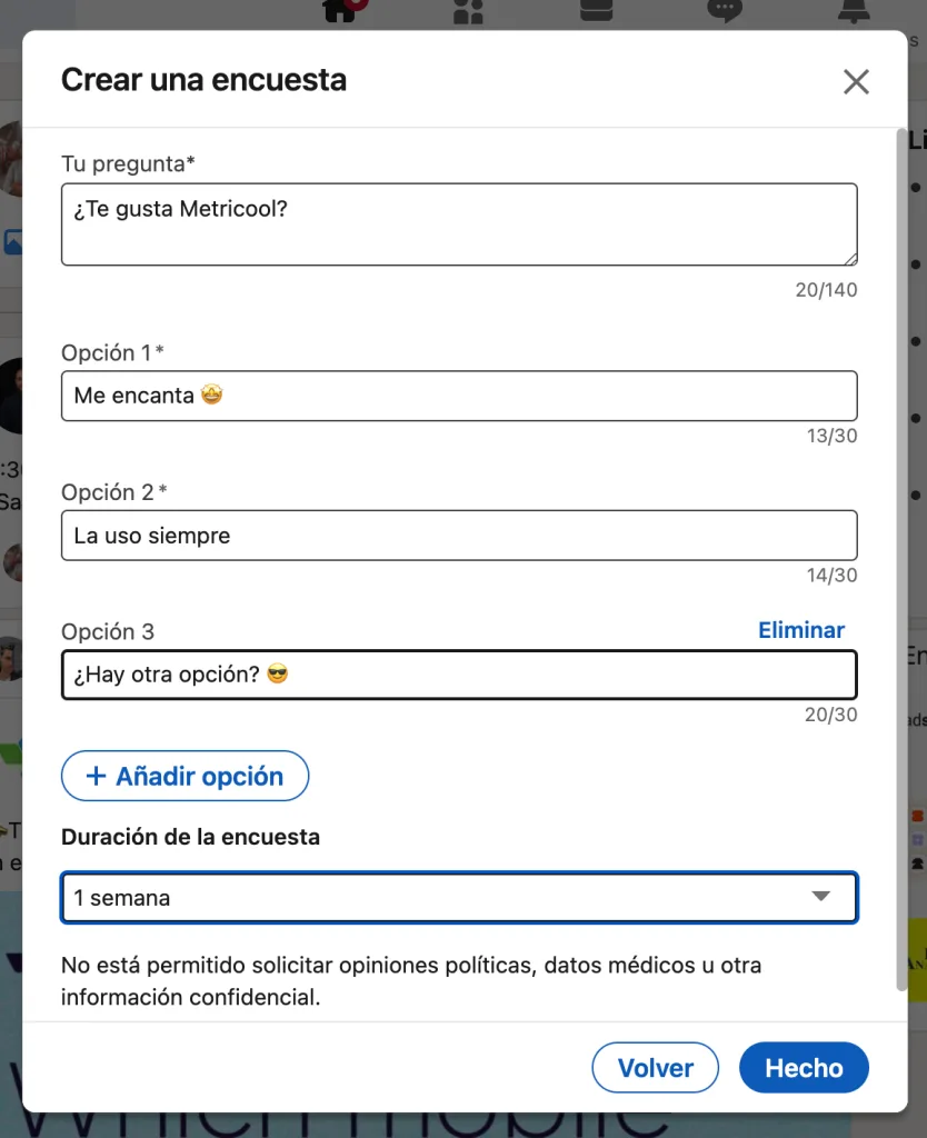 Encuesta en redes sociales linkedin