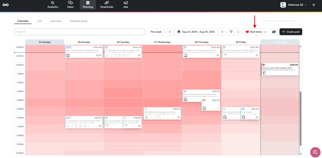 metricool dashboard best times to post