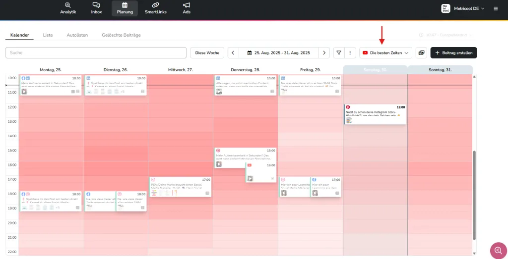 metricool beste zeiten zum posten
