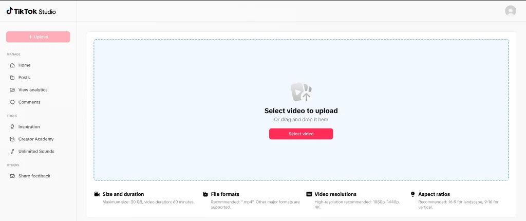 Upload limits on TikTok studio