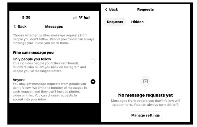 threads private nachrichten einstellungen