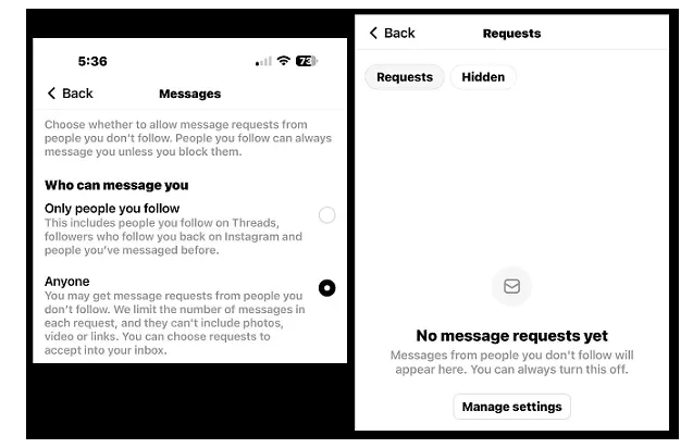 threads private nachrichten einstellungen