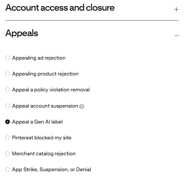 pinterest gen ai label appeal