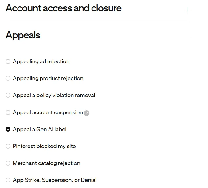 pinterest gen ai label appeal