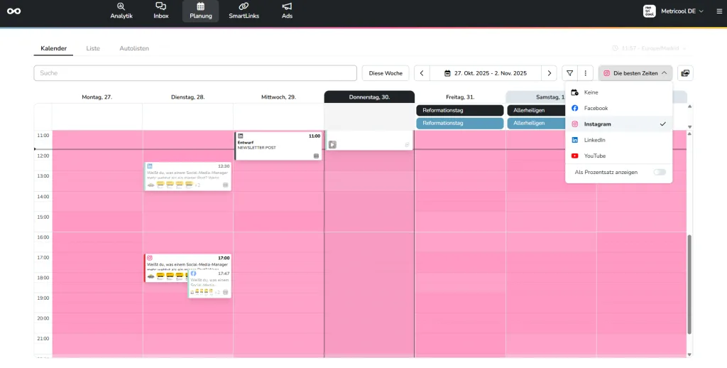 content planer tool metricool für social media manager