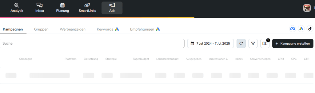 metricool ads verwaltung
