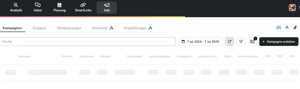 metricool ads verwaltung