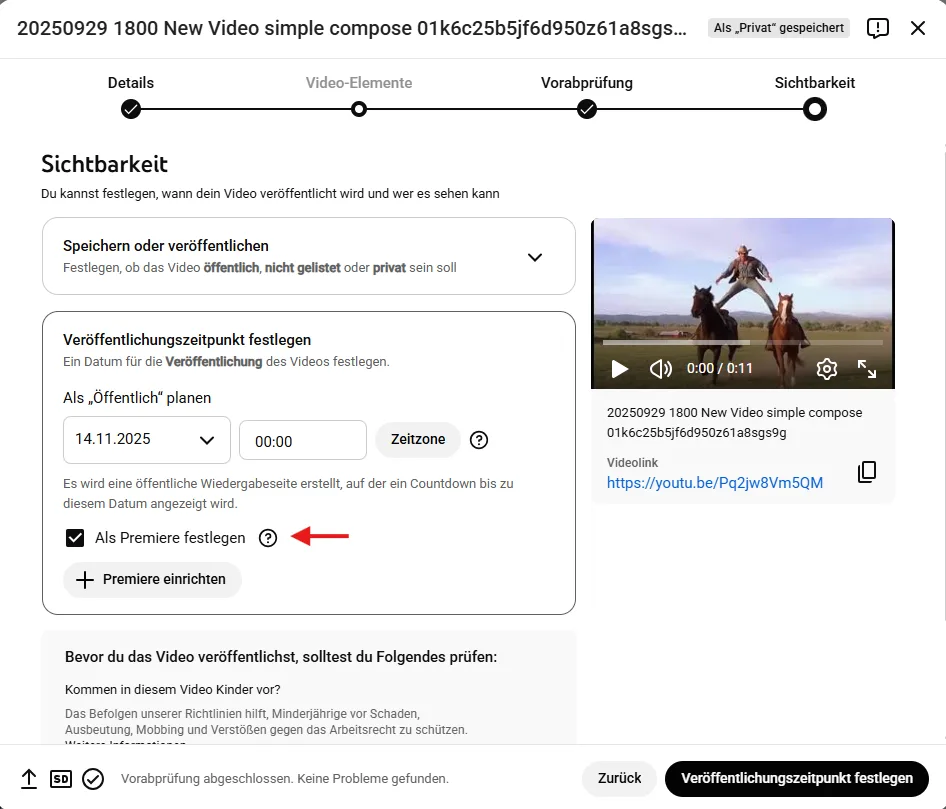 youtube premiere einrichten