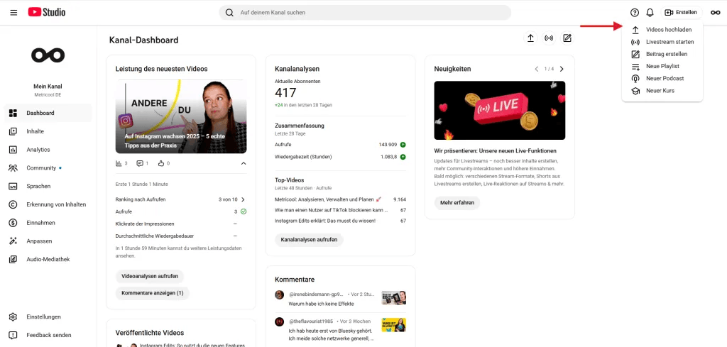 youtube video planen im youtube studio
