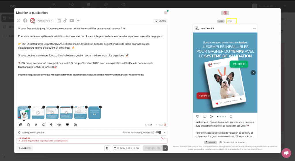 prévisualiser feed instagram