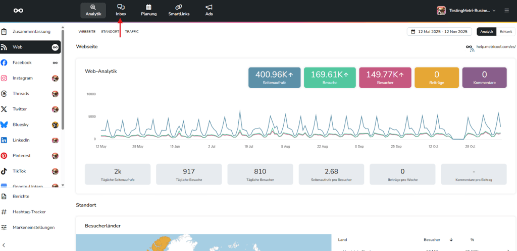 social media inbox management in metricool