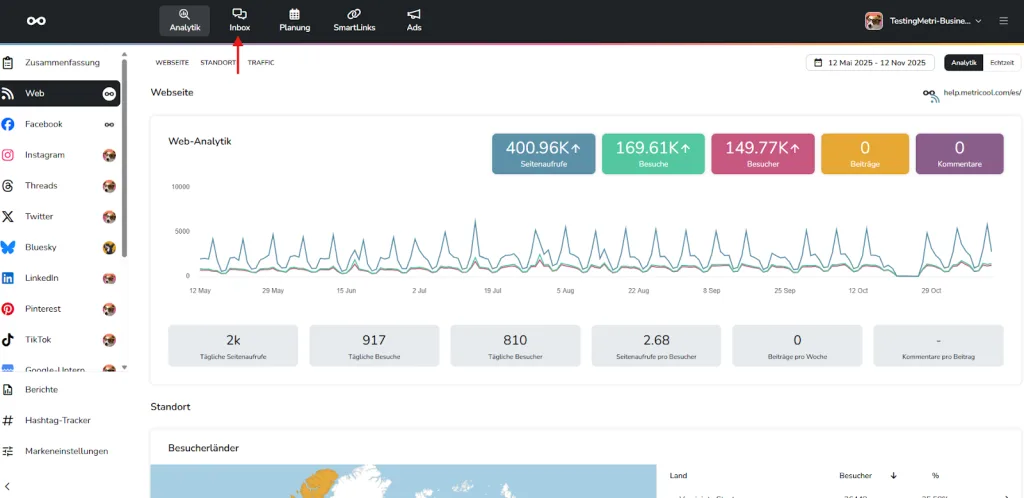 social media inbox management in metricool