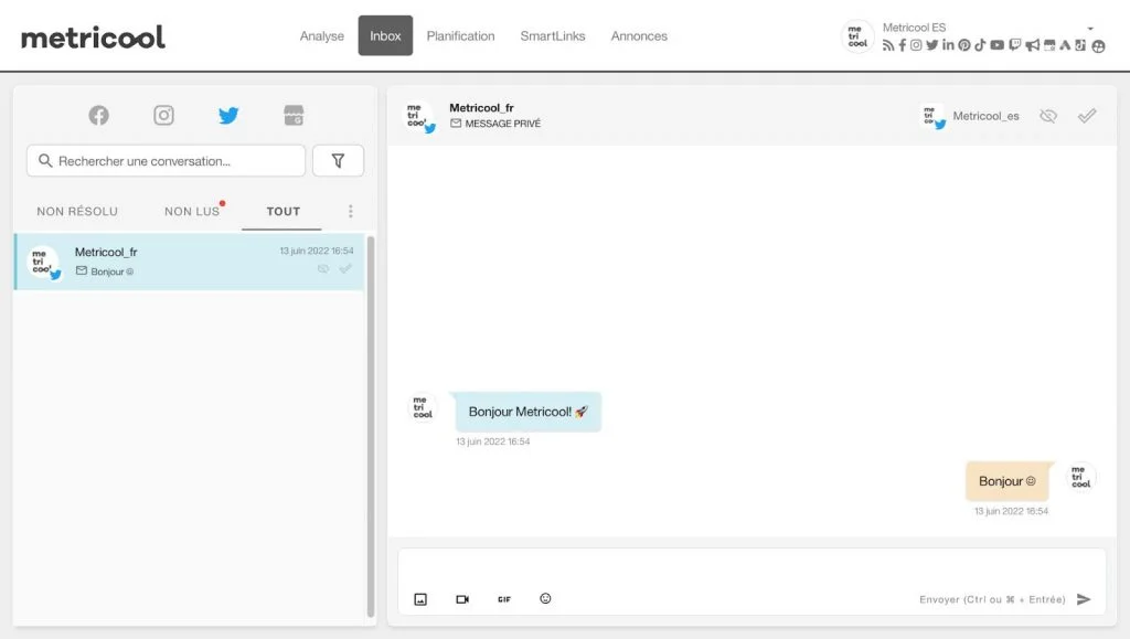 messages privés sur Twitter avec metricool