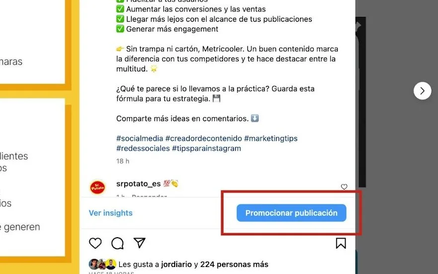 promocionar publicación instagram