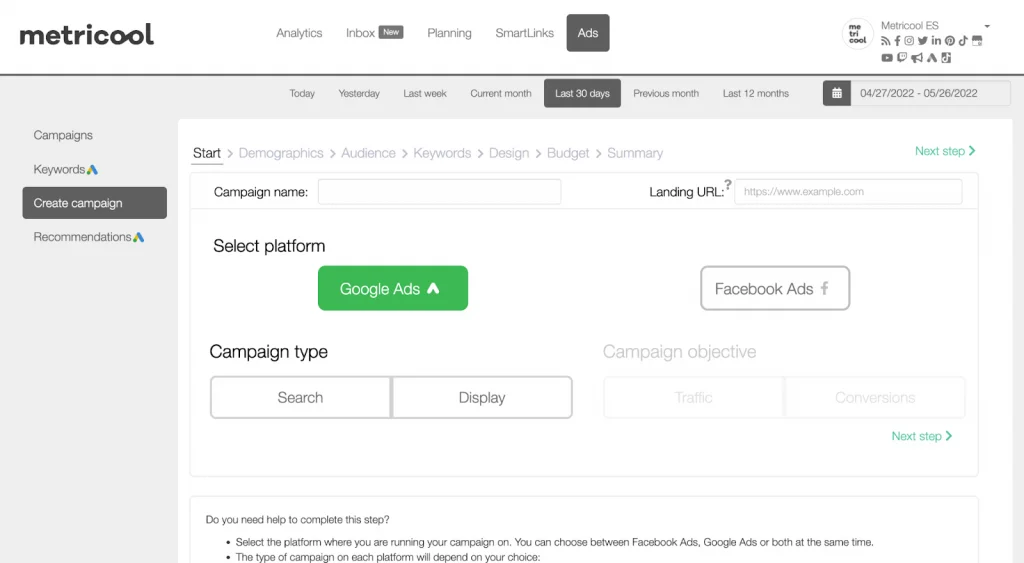 manage multiple google ads accounts with metricool