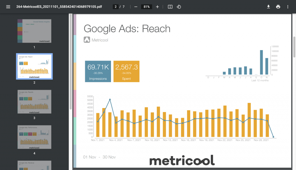 multiple google ads accounts reports with metricool