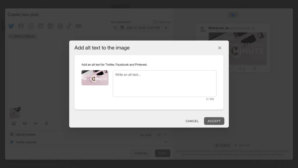 twitter alt text with metricool