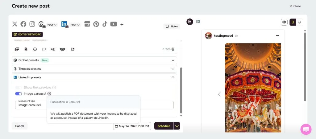 metricool planner schedule a linkedin carousel