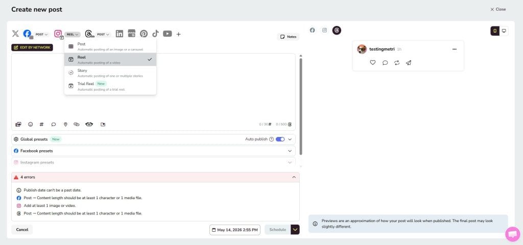 metricool post scheduler