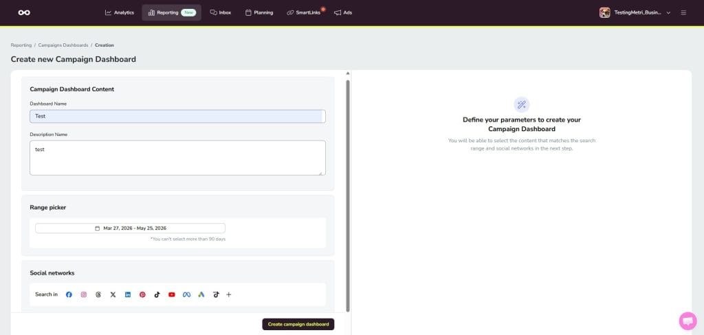 create New Campaign Dashboard view
