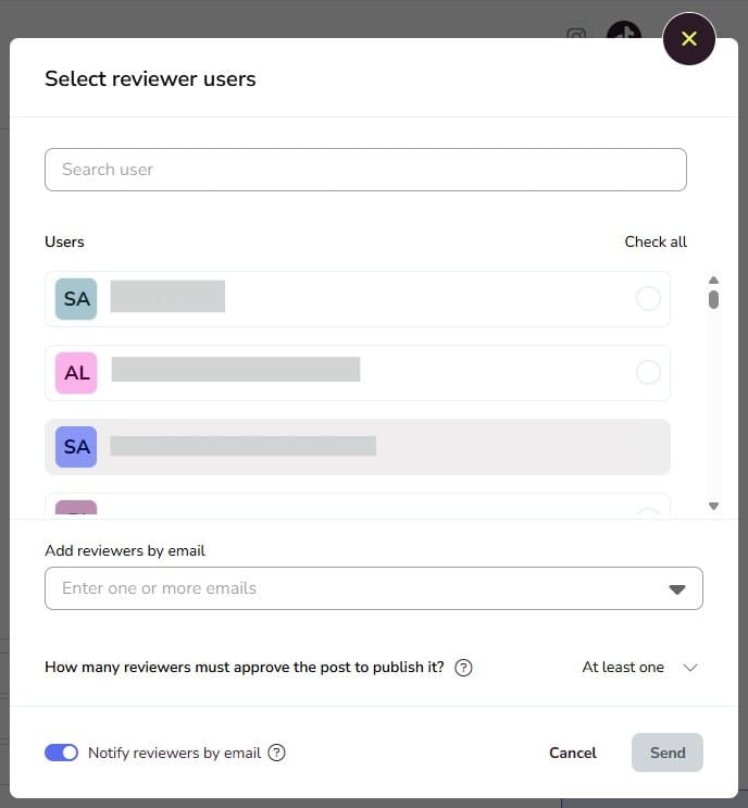 select review users in approval tool