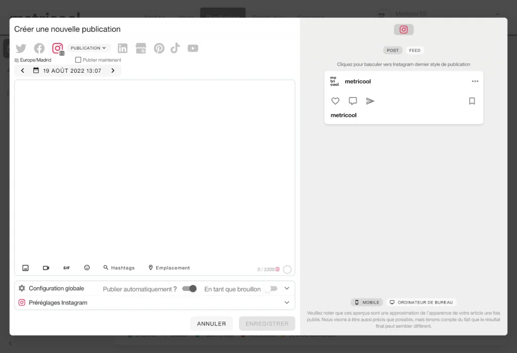 comment publier sur instagram depuis votre ordinateur avec metricool