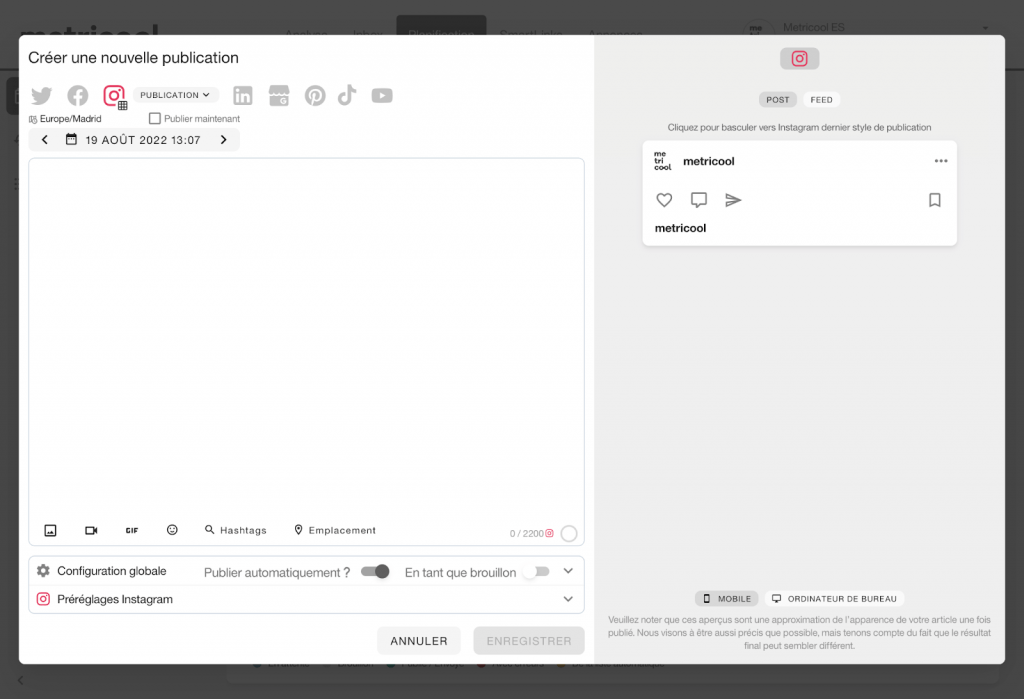 comment publier des photos sur instagram avec metricool