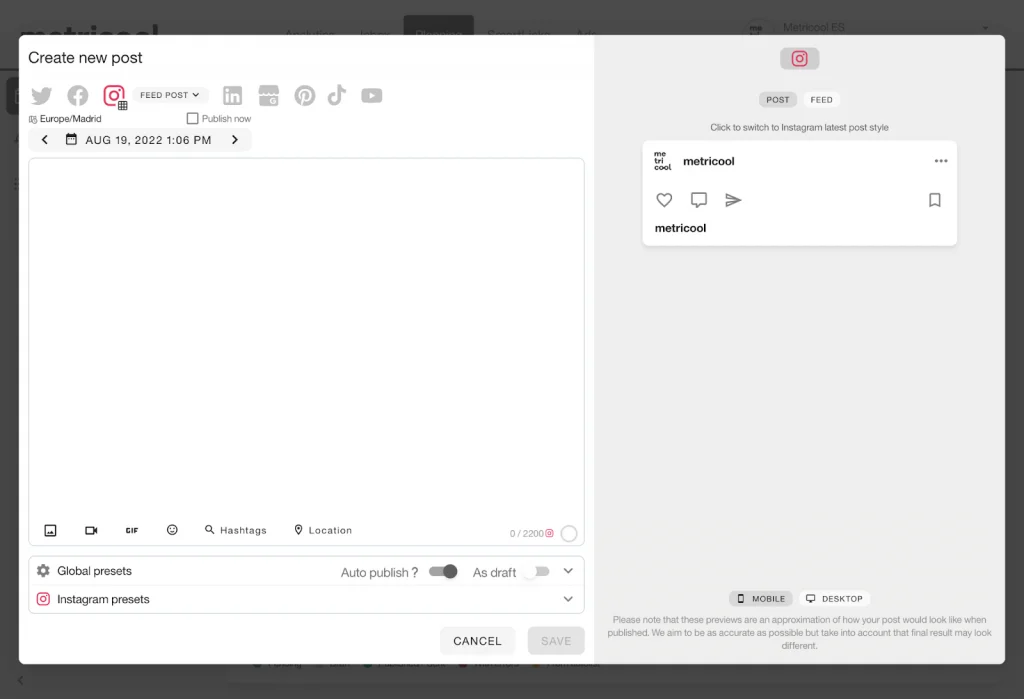 how to upload photos to instagram with metricool
