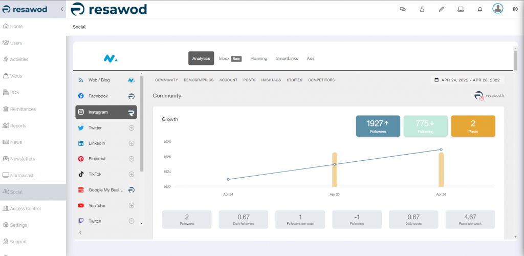 nubapp avec metricool