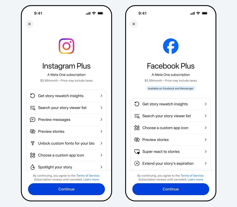 instagram plus, facebook plus