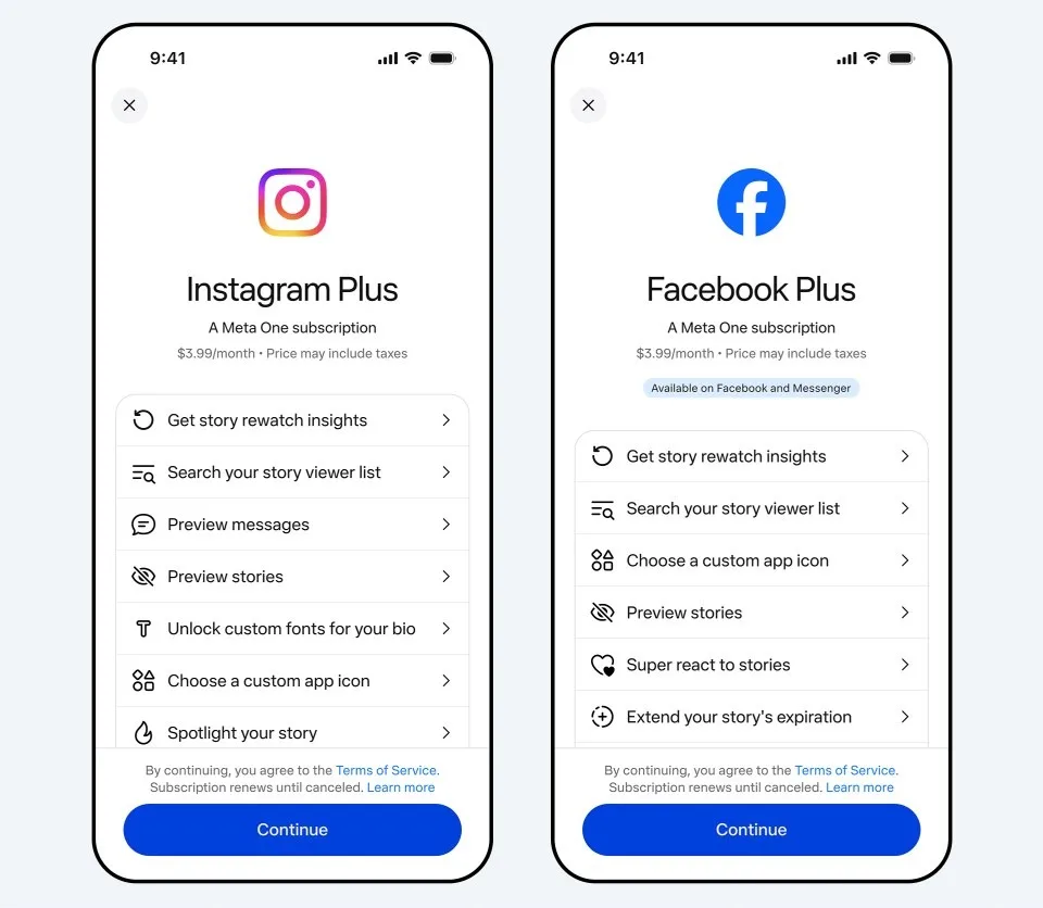 instagram plus, facebook plus